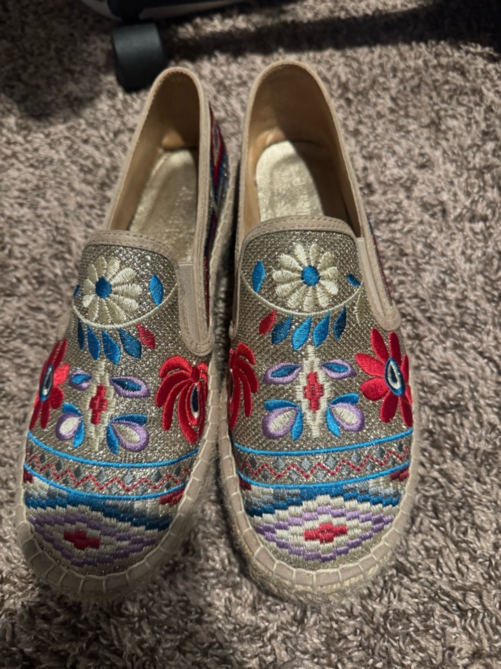 Johnny Was Beige Espadrilles with Multicolor Floral Embroidery 39 - Picture 5 of 5